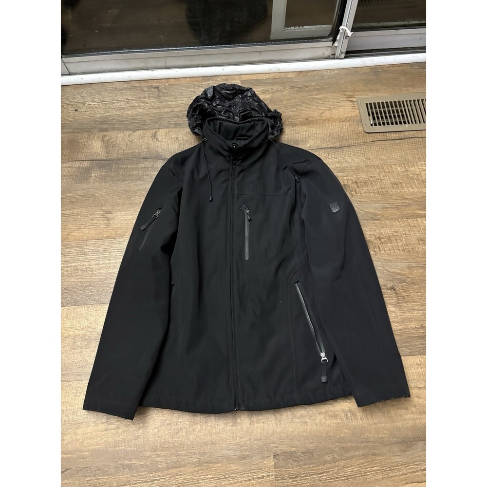 Tumi Jacket Men Medium Black T Tech Softshell Stowaway Hood Full Zip Rain Travel